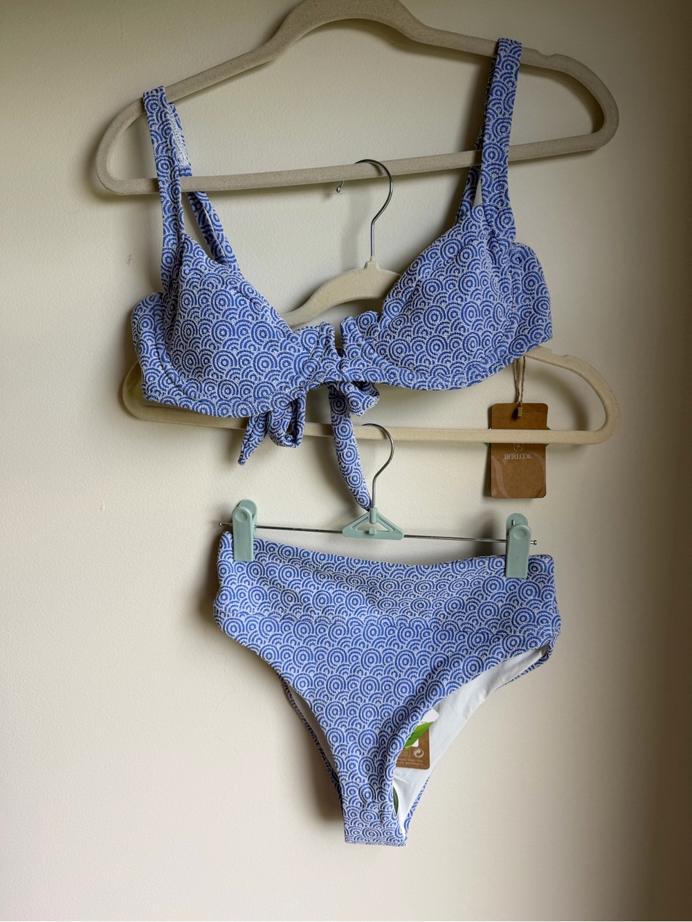 High-Waist Blue Patterned Tie-Back Bikini Set